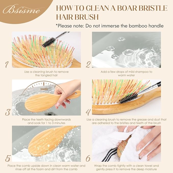 Bsisme Hair Brush with Boar Bristle & Nylon Pins for Women Men Kids, Detangling Hairbrush for Thick Thin Curly Straight Wet or Dry Hair Smoothing Massaging Enhance Shine & Health
