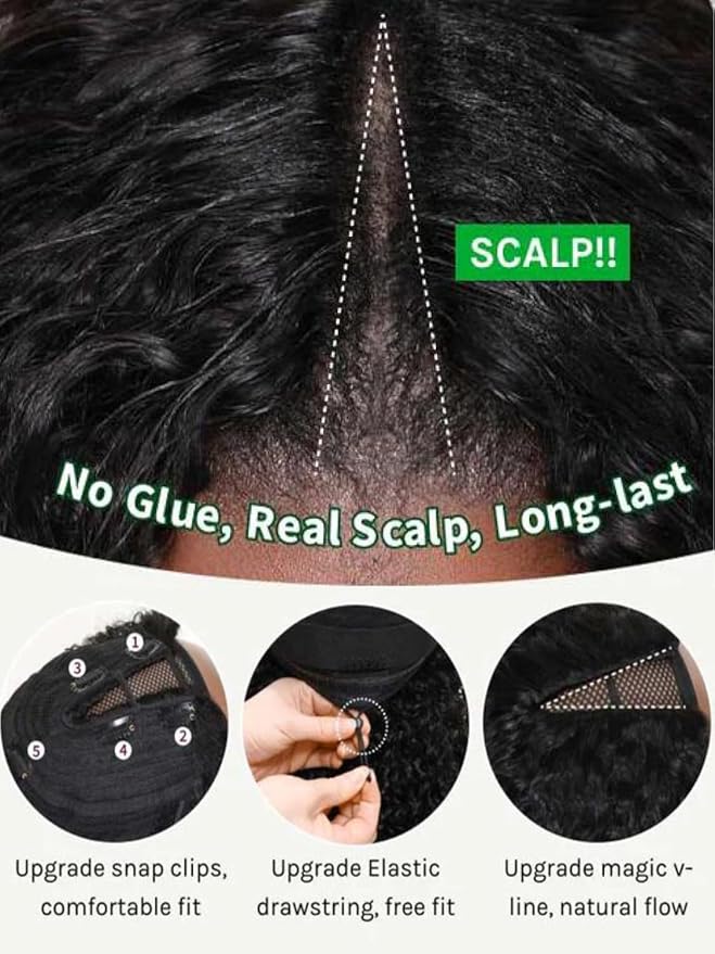 KLAIYI EasiContour V Part Wig Human Hair Body Wave Glueless Upgrade U Part Wig No Leave Out No Gel Clip in Half Wig V Shape Pull and Go Beginner Friendly Ready to Wear Natural Black Color 150% 22Inch