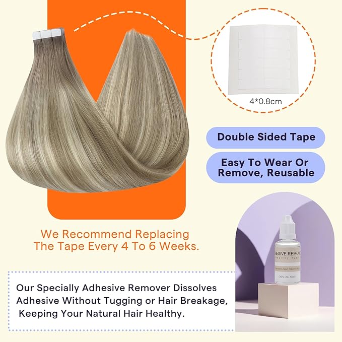 Full Shine Human Hair Tape in Extensions 24 Inch Color 19/8/60 Brown and Blonde Invisible Double Sided Remy Tape Ins Human Hair Extensions 50g Straight Seamless Extensions for Women Real Hair 20PCS