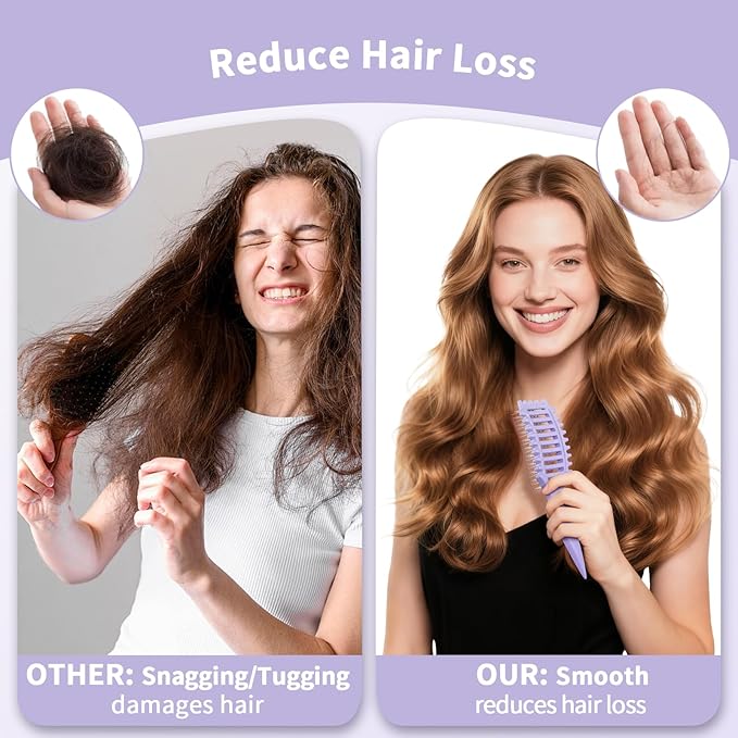 Curl Defining Brush, 4-in-1 Curly Hair Brush – Flexible Styling Brushes for Women and Men, Curls Detangling Hairbrush Featuring a Crescent Shape and Ultra-Smooth Bristles for Wet & Dry Hair - Purple