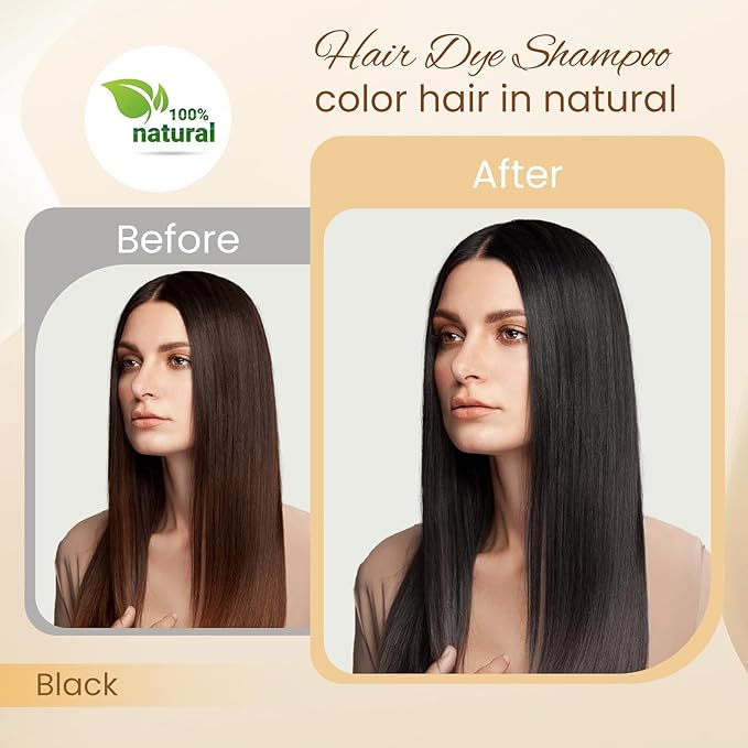 Hair Dye Shampoo 3 in 1, Black Hair Dye for Men & Women, Long Lasting Hair Color for 100% Gray Hair Coverage, Easy to Use, Shampoo for Color Treated Hair Dye 16.9 Fl Oz (Black)