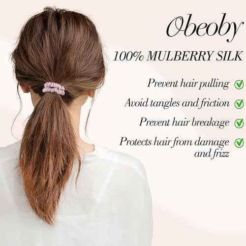 5 Pcs Mulberry Silk Hair Ties, Silk Hair Scrunchies Pink Valentines Day Gifts for Women Girls