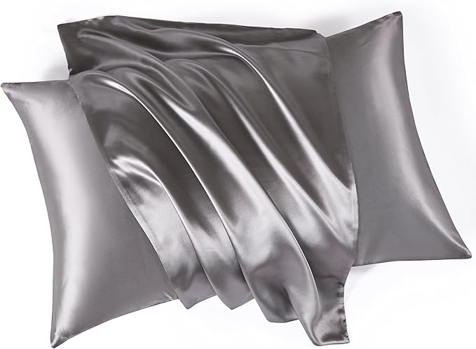 Mulberry Park 30 Momme Silk Pillowcase - Grade 6A Charmeuse Weave for Hair and Skin - Luxury Night Sleep - 1 Pc Gunmetal (Standard 20'' x 36'')
