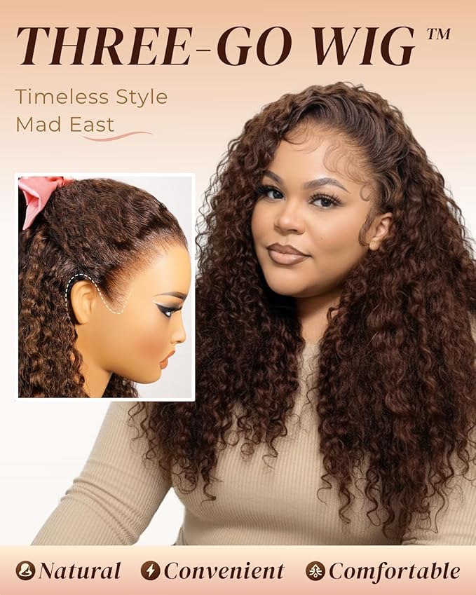 Arabella Chocolate Brown Lace Front Wigs Human Hair 13x6 Deep Wave Lace Front Wigs Human Hair Colored Deep Curly HD Lace Frontal Wigs for Women Pre Plucked with Natural Hairline 30 Inch
