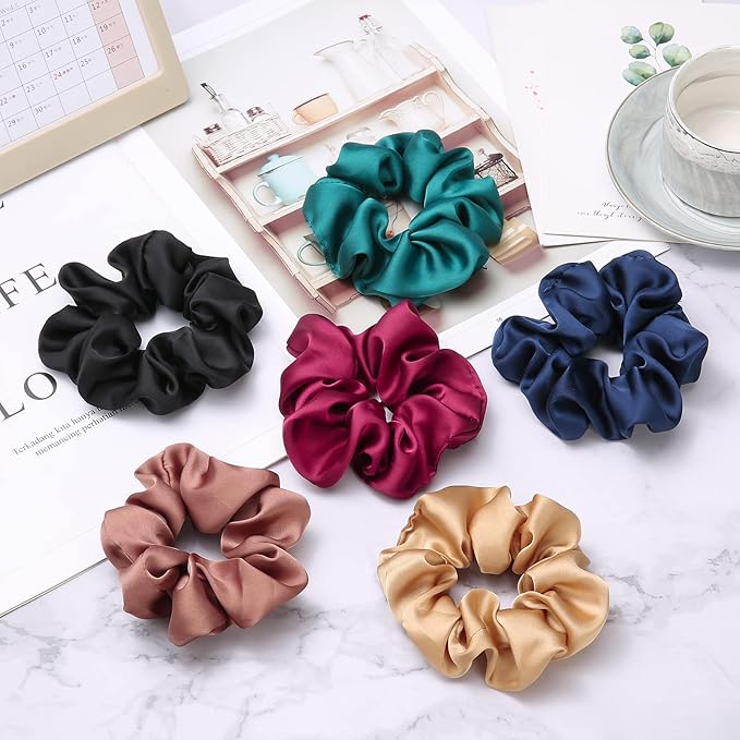 Lolalet Scrunchies for Women, Satin Hair Scrunchies Softer Than Silk Hair Ties for Hair Sleep, Big Scrunchy Ponytail Holder with Elastic Hair Bands for Girls Thick Thin Curly Hair -6 Pack, Style D