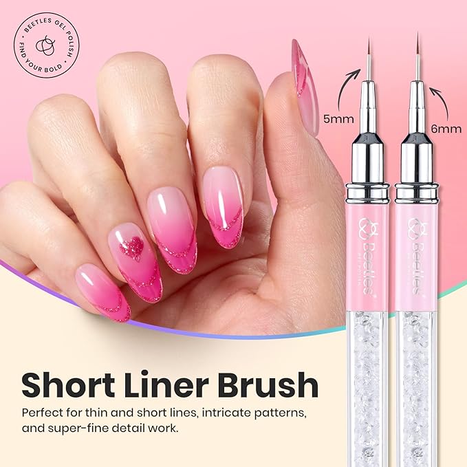 Beetles Gel Polish Nail Art Liner Brushes 5Pcs Painting Art Design Pen Set Diamond Application Rhinestone Handle Drawing Nail Art Brushes Tools Sizes 5/6/11/20/25mm Nail Art Design Gift for Women