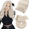 Moresoo Hair Extensions Clip ins White Blonde Real Hair Clip in Extensions Human Hair Double Weft Clip in Human Hair Extensions Full Head #60A 7Pieces/120Grams 24inch