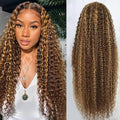 30inch Highlight Ombre Lace Front Wig Human Hair 13x6 HD Honey Blonde 4/27 Deep Wave Lace Frontal Wigs Glueless Wigs Human Hair (Highlight Ombre Lace Front Wig, 4/27 blonde wig-32 inch, deep wave)