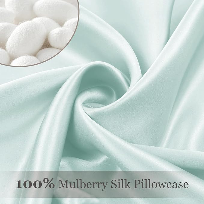 Adubor 100% Silk Pillowcase - Mulberry Silk Pillow Cases, 23 Momme 6A Grade Fibers, Silk Pillow Case for Hair and Skin Health, with Hidden Zipper (Standard 20''×26'', Light Green, 1PC)