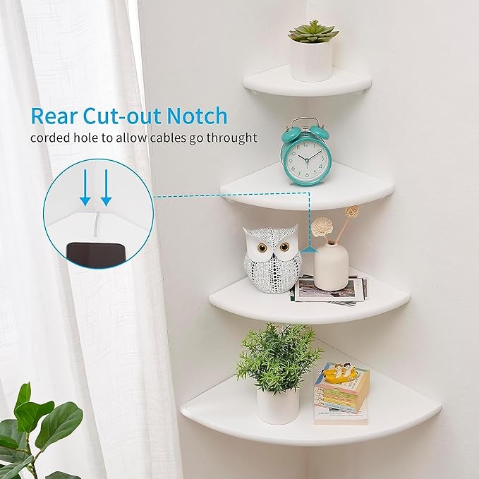 Corner Shelves, Floating Corner Shelf, Set of 3 Solid Oak Wood Corner Wall Shelves, Round End with Wire Hole Shelving for Small Plant for Bedroom Kitchen, Living Room (Size 9/10/12in)