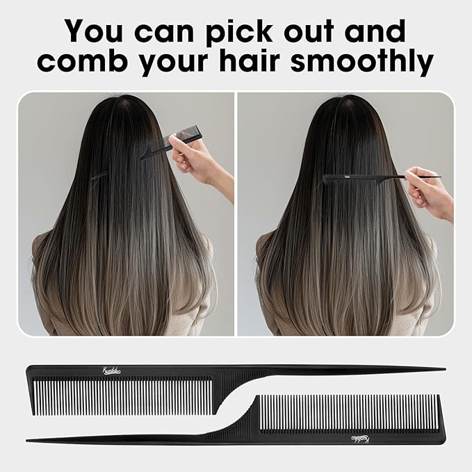 2Pcs Rat Tail Comb Parting Combs for Women, Fine Tooth Parting Tip Carbon Fiber Root Teasing Anti Static Hair Comb for Styling (Green,Black)