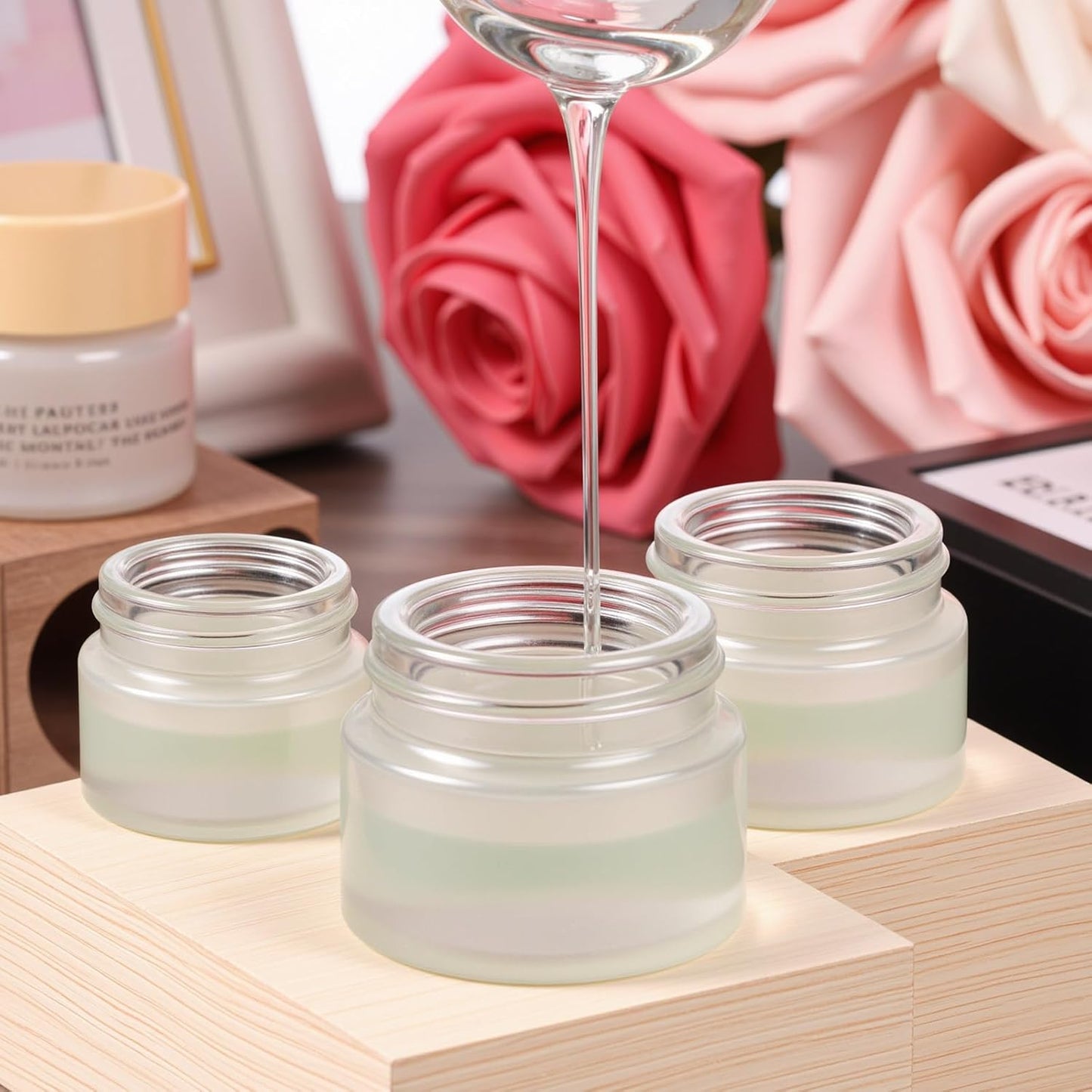 Geiserailie 3 Pieces Glass Cosmetic Containers Empty Sample Jars with Leak Proof Lids Makeup Sample Containers for Lotion Cream Cosmetic (50,30,15 Gram)