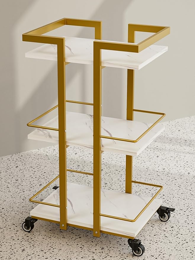 Paddie Esthetician Cart with Wheels, Salon Lash Spa Rolling Trolley Cart, White & Gold