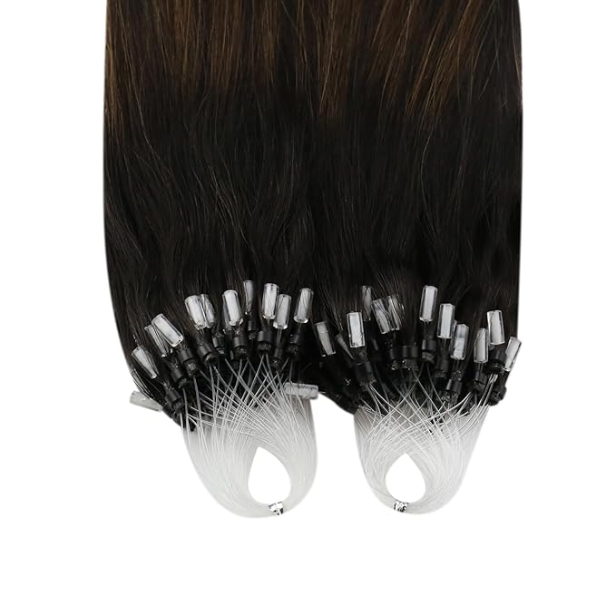YoungSee Micro Bead Hair Extensions Real Human Hair Brown Micro Loop Hair Extensions Human Hair Dark Brown Balayage Bead Hair Extension 22 Inch Ombre Micro-Link Hair Extension Soft for Wedding 50g 50s