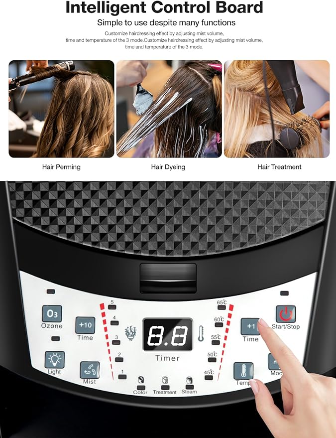 Icoget Hair Steamer for Deep Conditioning w/7 Color Light & Ozone, Micro Mist Scalp Hydration Steamer for Hair Treatment for Natural/Black Hair w/Adjustable Temp, for Barber