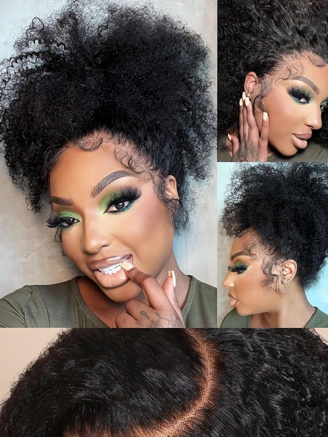 Julia Hair 12A Bye Bye Knots Glueless Wig Kinky Curly 7x5 Pre Cut Lace Front Wigs Invisible Knots Virgin Human Hair HD Lace Frontal Pre Bleached Wig 180% Density 26 Inch