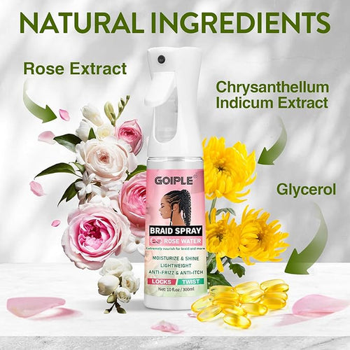 10 fl oz Braid Spray Rose Mint for Dreads, Dreadlocks, Locks Spray Rose Water for Itchy Scalp, Shine & Lightweight for Dull Hair Twists, Cornrows, Box Braids Moisturizer, Rose Water for All Hair Types