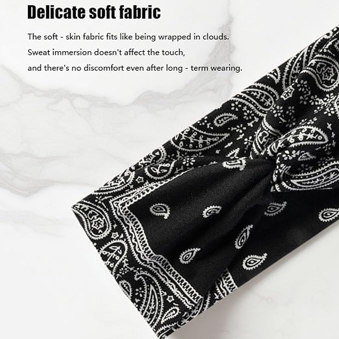 6 Pack Headbands for Women - Short Hair Bandana Headbands, Non Slip Elastic Sweat Hairbands, Soft Fabric Hair Wraps for Girls - Suitable for Workout, Yoga, Running & Sport (E-6)