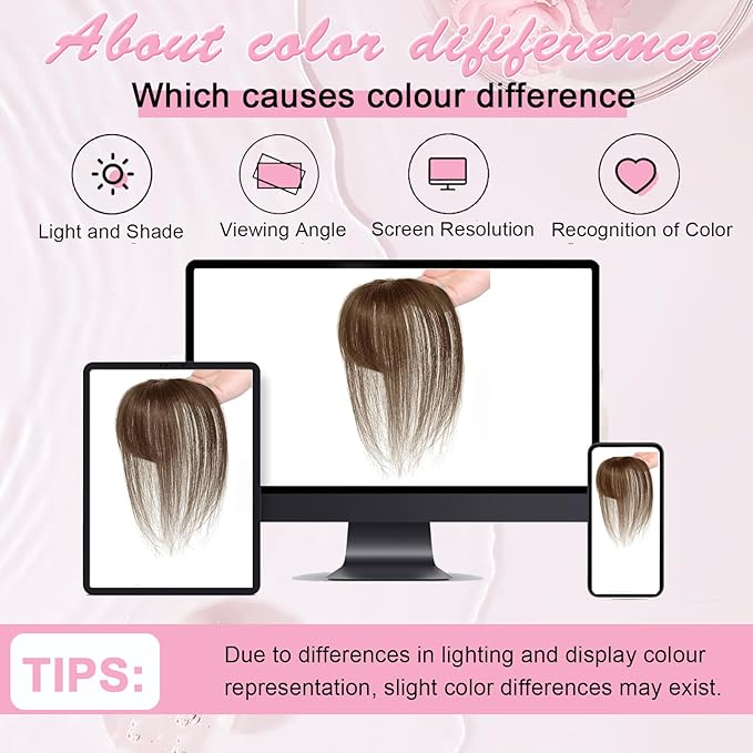Hair Toppers for Women Real Human Hair Clip in Bangs 360° Cover Remy Human Hair Topper with Bangs for Thinning Realistic Scalp Upgrade Swiss Lace Base Hairpieces Cover Gray Hairy Roots Medium Brown