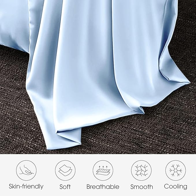 100% Silk Pillow Cases 2 Pack Standard Size Mulberry Silk Pillowcase for Hair and Skin Set of 2 Highest Grade 6A Silk Soft Breathable Cooling with Hidden Zipper, Sky Blue