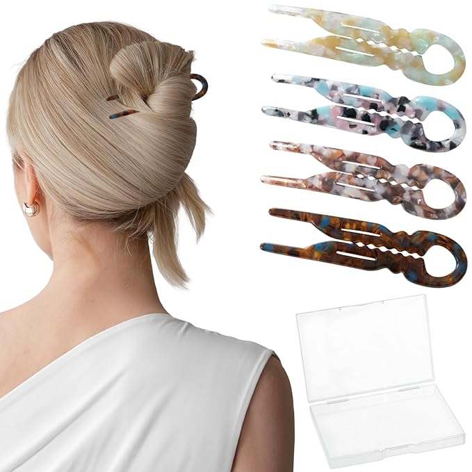 Sunolga 4pcs Prestige French Hair Pins for Women, 4.38" Large, Serrated Anti-Slip Design, Curved Shape for Better Head Fit, Coquette Elegant Hair Accessories for Updos, Chignon, Bun Hairstyles