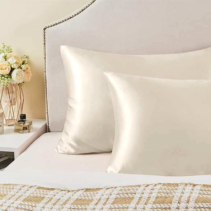 BEDELITE Satin Pillowcase for Hair and Skin, Super Soft and Cooling Similar to Silk Pillow Cases 2 Pack with Envelope Closure, Gift for Women Men(20"x36" King Size, Beige)