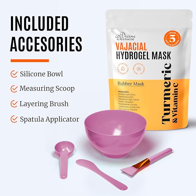 Divine Derriere Vajacial Hydrogel Mask - Premium Modeling Mask with Turmeric & Vitamin C - Deeply Purifying & Super Hydrating Facial and Vajacial Mask, Peel-Off Mask, Hydro jelly Mask Powder Kit