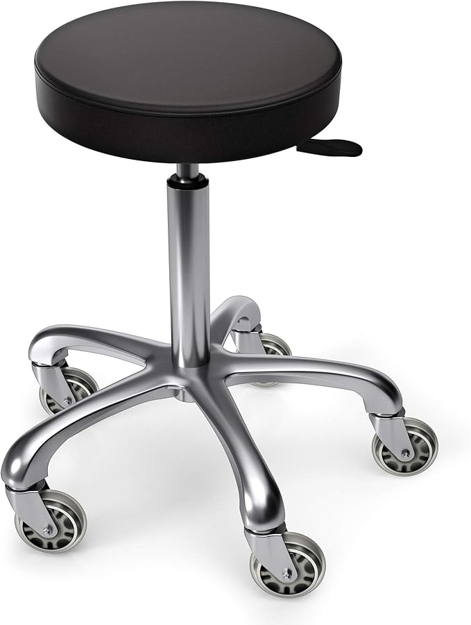 TASALON Rolling Stool - Adjustable Stool with Wheels - Soft Swivel Workbench - Desk Chair for Kitchen, Salon, Spa, Tattoo, Pedicure - Massage Salon Esthetician Chair – Black