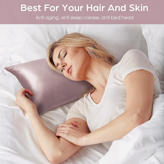 Silk Pillowcase for Hair and Skin, 2 Pack 100% Mulberry Silk Pillowcase 25 Momme, 600 Thread Count, Both Side Pure Silk Pillow Cover with Hidden Zipper (ApricotGray, Queen 20''×30'')