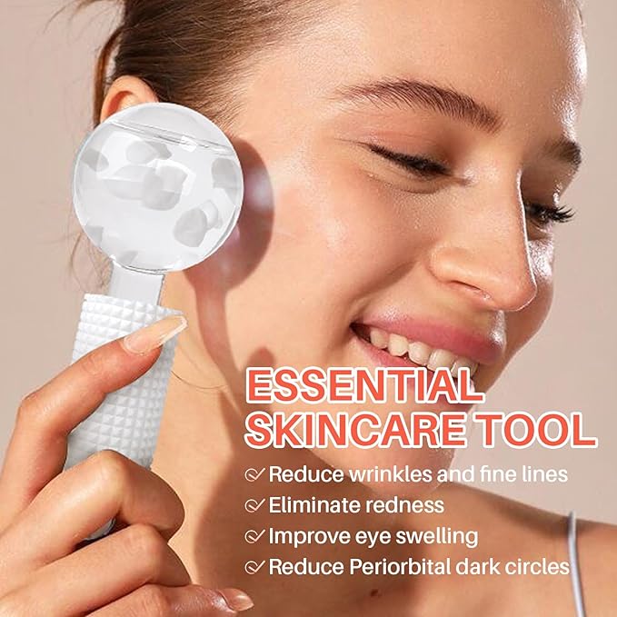 Ice Globes & Ice Roller for Face and Eyes - Facial Massage Tools for Skin Care, Reduce Wrinkles & Puffiness, Cooling Globes & Roller Ball for Glowing Skin 2PCS (White)
