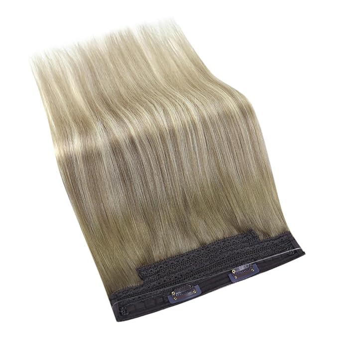YoungSee 100G Wire Hair Extensions Human Hair Ombre Blonde Hair Extensions Wire Balayage Ash Blond Ombre Platinum Blonde Fish Line Human Hair Extensions Easy to Put in 20In