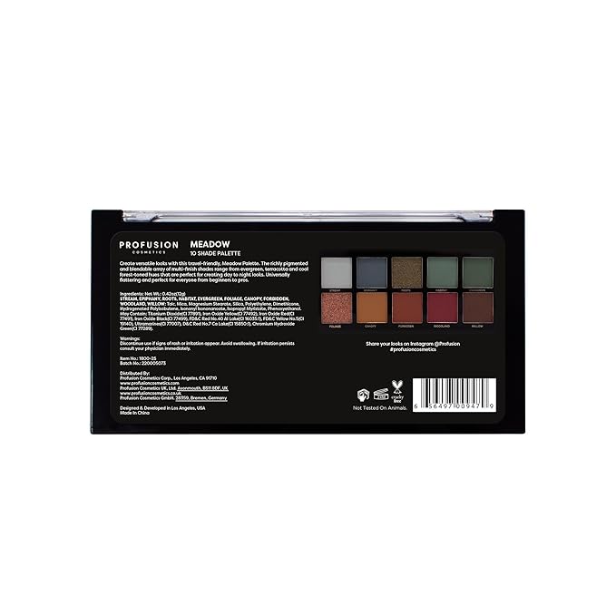 Profusion Cosmetics 10 Shade Eyeshadow Palette - High Pigmented Multi-Finish Colors, Vegan & Cruelty-Free, Create Stunning Looks On-the-Go - Travel-Friendly & Versatile Makeup, Meadow