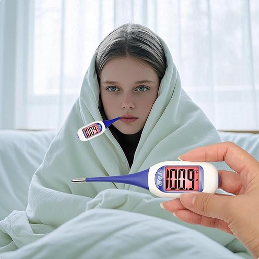 Large LCD Screen Digital Thermometer for Fever, 10 Seconds Fast & Accurate Readings, Large LCD Dual Color Backlight Flexible Tip Ideal for Adults Kids and Babies FSA