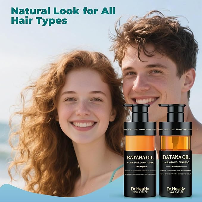 Batana Oil Shampoo and Conditioner Set - for Hair Growth,Thickening & Hydration,Sulfate Free - Fights Hair Loss & Clarifies Scalp -Root Activator Shampoo for Men (6.8 Fl Oz×2)