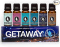 Get Away Gift Set of 6 Premium Grade Fragrance Oils - Island Hop, Ocean Breeze, Tropical Passion Fruit, Aspen Winter, Instant Vacation, Sun & Sand - 10Ml - Scented Oils