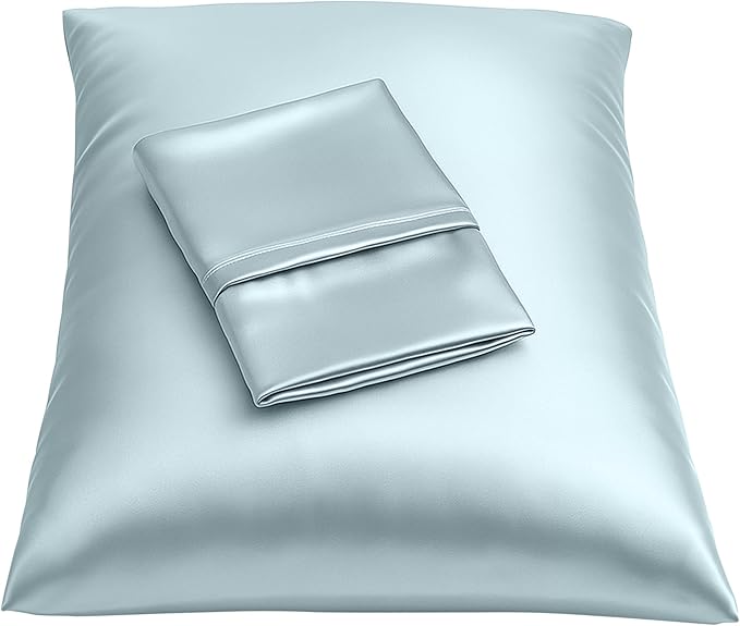 BLISSFORD Satin Pillowcase with Zipper, for Hair and Skin Care, Feels Soft and Cool Like a Silk Pillowcase, Satin Pillow Cases 2 Pack, Slik Pillow Cover, Baby Blue - Standard Size, Set of 2