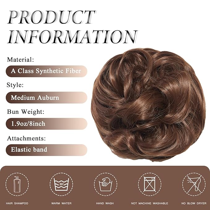 Large Messy Bun Hair Piece Curly Synthetic Extensions Scrunchies Fake Chignon Updo Hairpieces for Women Light Golden Brown