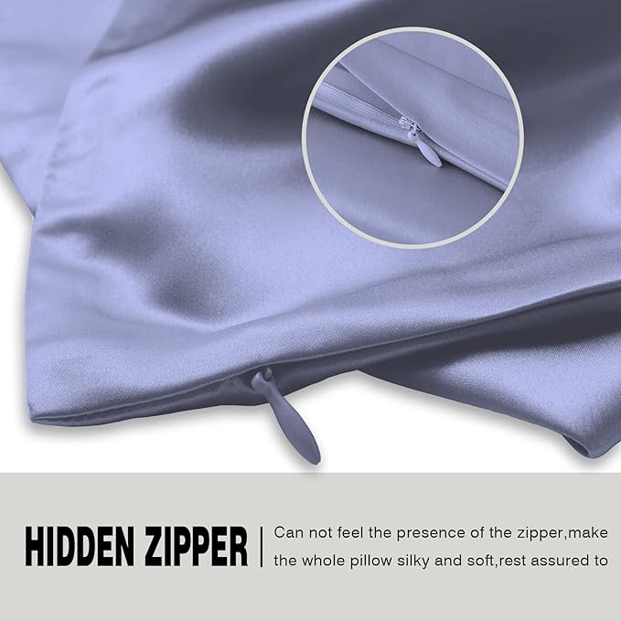 Natural Mulberry Silk Pillowcase for Hair and Skin Standard Size 20"X 26" with Hidden Zipper Soft Breathable Smooth Cooling Pillow Covers for Sleeping(Grayish Blue,1Pcs)