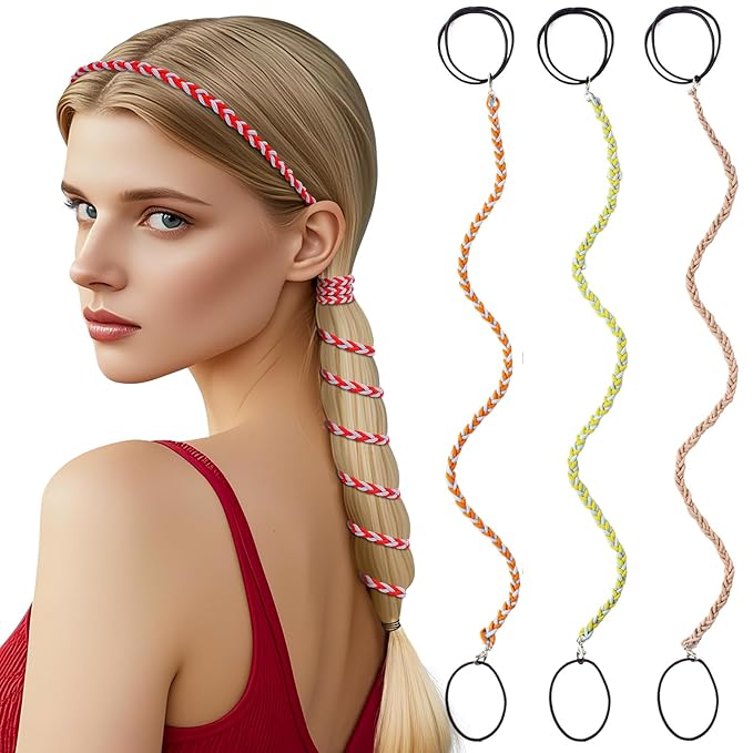 3 Packs Ponytail Holders Hair Ties for Women, Spiral Pony Tails Elastic Braided Hair Holders for Gym Swimming Sports (3pcs16"colorful09)