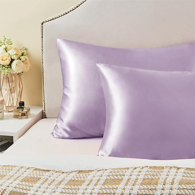 BEDELITE Satin Pillowcase with Zipper, Lavender Pillow Cases Queen Size Set of 2, Super Soft and Cooling Similar to Silk Pillow Cases, Gift for Women Men(20x30 Inches)