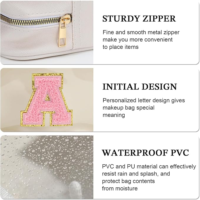 YOOLIFE Initial Makeup Bag Travel Toiletry Bag Clear Makeup Bag Preppy Cosmetic Bag Gifts for Girls Kids Graduation Gifts Birthday Gifts for Girls Kids Birthday Gifts Swim Gifts White L