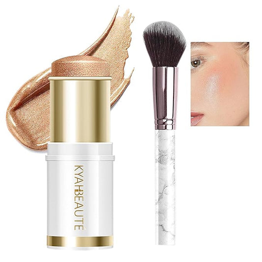 Ponhey Highlighter Makeup Stick for Face and Body, Non-greasy Finish,Delivers a Natural Glow, Long Lasting Waterproof Pearl White Glimmer Glow Sparkly Glitter Body Shimmer