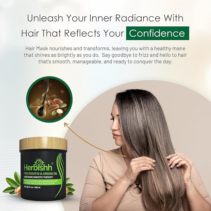Herbishh Linen 3 In 1 Hair Dye Shampoo 16.9 Fl Oz & Argan Oil Mask 28.2 Fl Oz Combo - Champu Para Canas Mujer - Hair Dye Shampoo for Men & Women - Hair Mask For Moisturizer Dry, Damaged Hair
