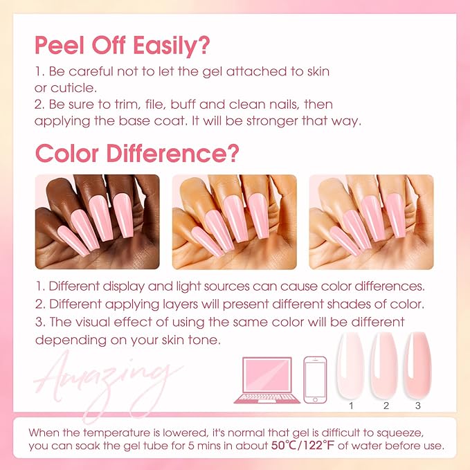 ROSALIND Poly Nail Gel Kit -8 Colors + White Brown Accessories Clear Nude Poly Nails Gel Starter Kit With Slip Solution Nude Pink Extensions Set with Mini UV Lamp