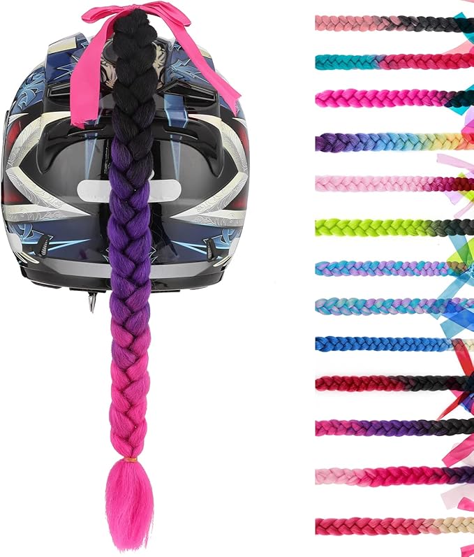 SEGO 1PCS/2PCS Helmet Pigtail Braids with Detachable Suction Cup Bowknot Ponytail Hair Many Colors (Helmet not Included)
