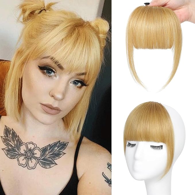 NAYOO Bangs Hair Clip in Bangs 100% Real Human Hair Extensions French Bangs Clip on Air Bangs for Women Hairpieces Curved Bangs for Daily Wear（Ash Blonde）