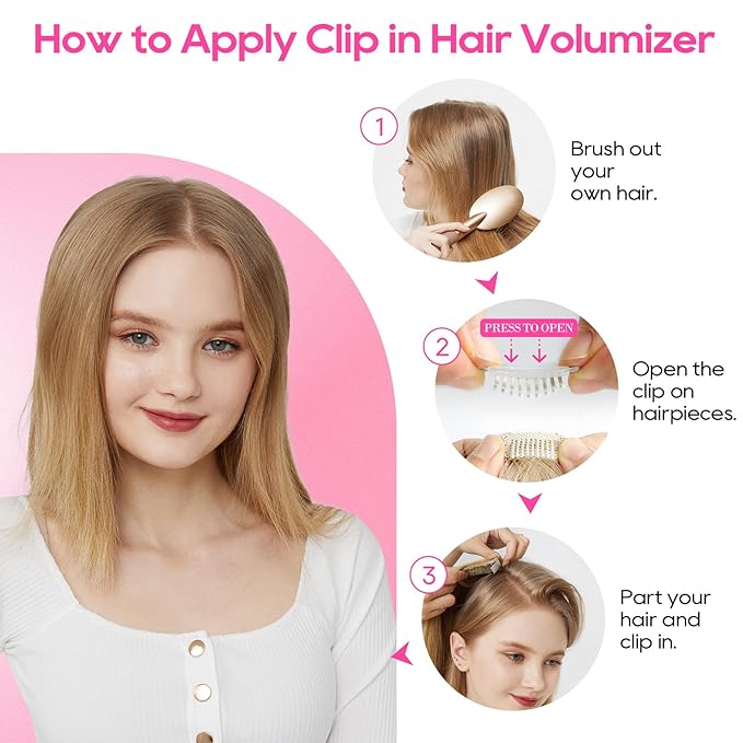 REECHO Clip in Hair Volumizer, 2PCS 6 inch Short Thick Clip in Hairpieces Adding Extra Volume Hair Extensions for Women (Medium Blonde)