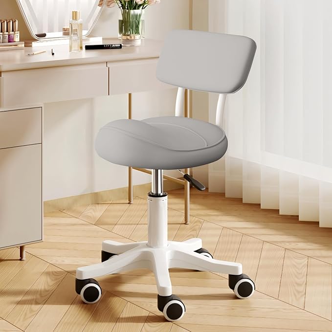 Ergonomic Esthetician Stool Chair with Back Support for Salon, Swivel Rolling Stool Height-Adjustable for Clinic Dentist Spa, Home Office, Drafting Work Task Chair