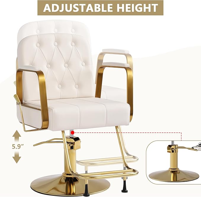 KIGOTY Salon Barber Chair, Reclining Salon Chair for Hair Stylist, Adjustable Hair Salons Tattoo Braiding Hairdresser Chair, 360 Swivel Stylist Chairs for Barbershop (White)