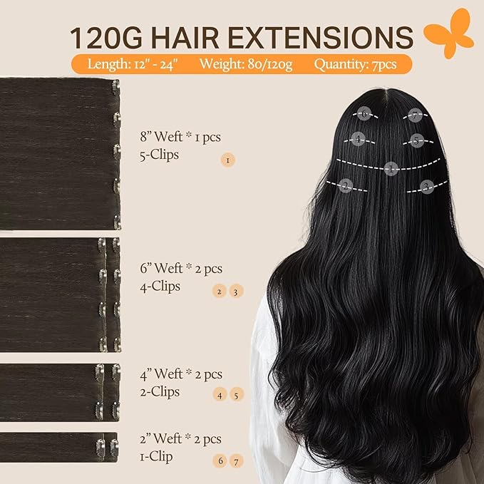 DOORES Hair Extensions Clip in Human Hair, Mocha Brown 20 Inch 7pcs 120g, Remy Human Hair Clip in Extensions Natural Hair Extensions For Women Straight Thick Hair